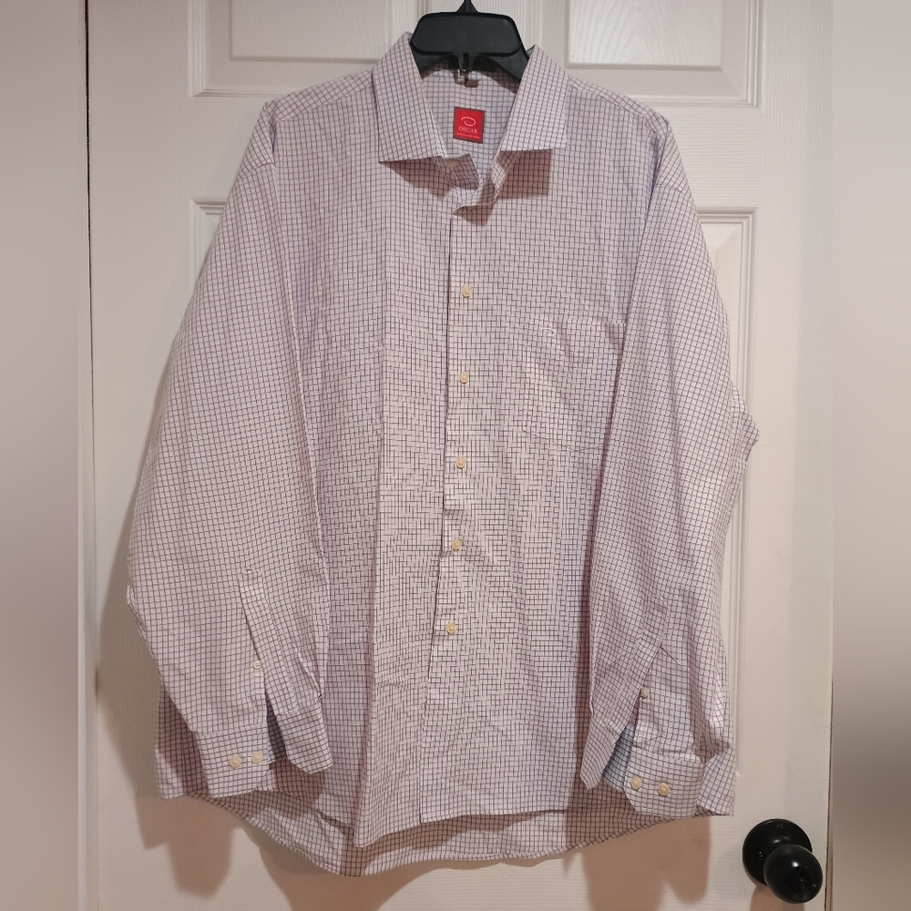 Men's Oscar de la Renta Purple Checkered Dress Shirt Size 2XL